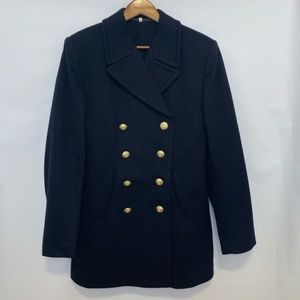 Vintage Wool German Military Nautical Pea Coat 38
